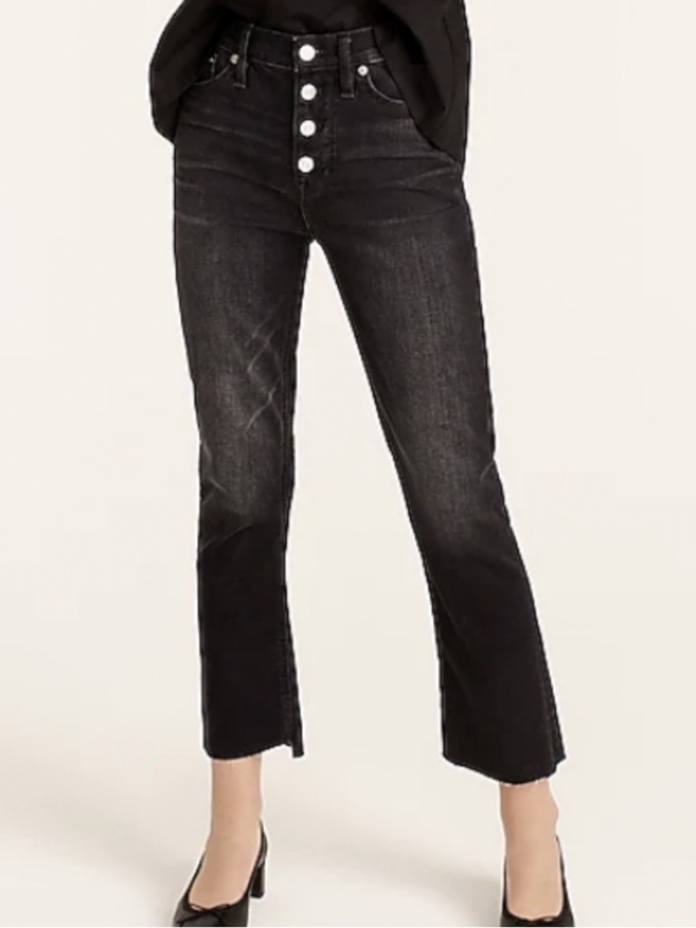 J Crew Denim Demi-Boot High-Rise Button-Fly Crop Jeans - Charcoal Black 28